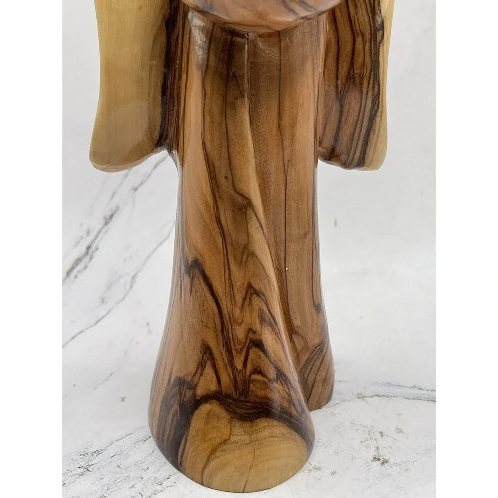 Hand Carved Wooden Angel‎ Holding Baby  7 1/2 Inches Tall Made in Israel